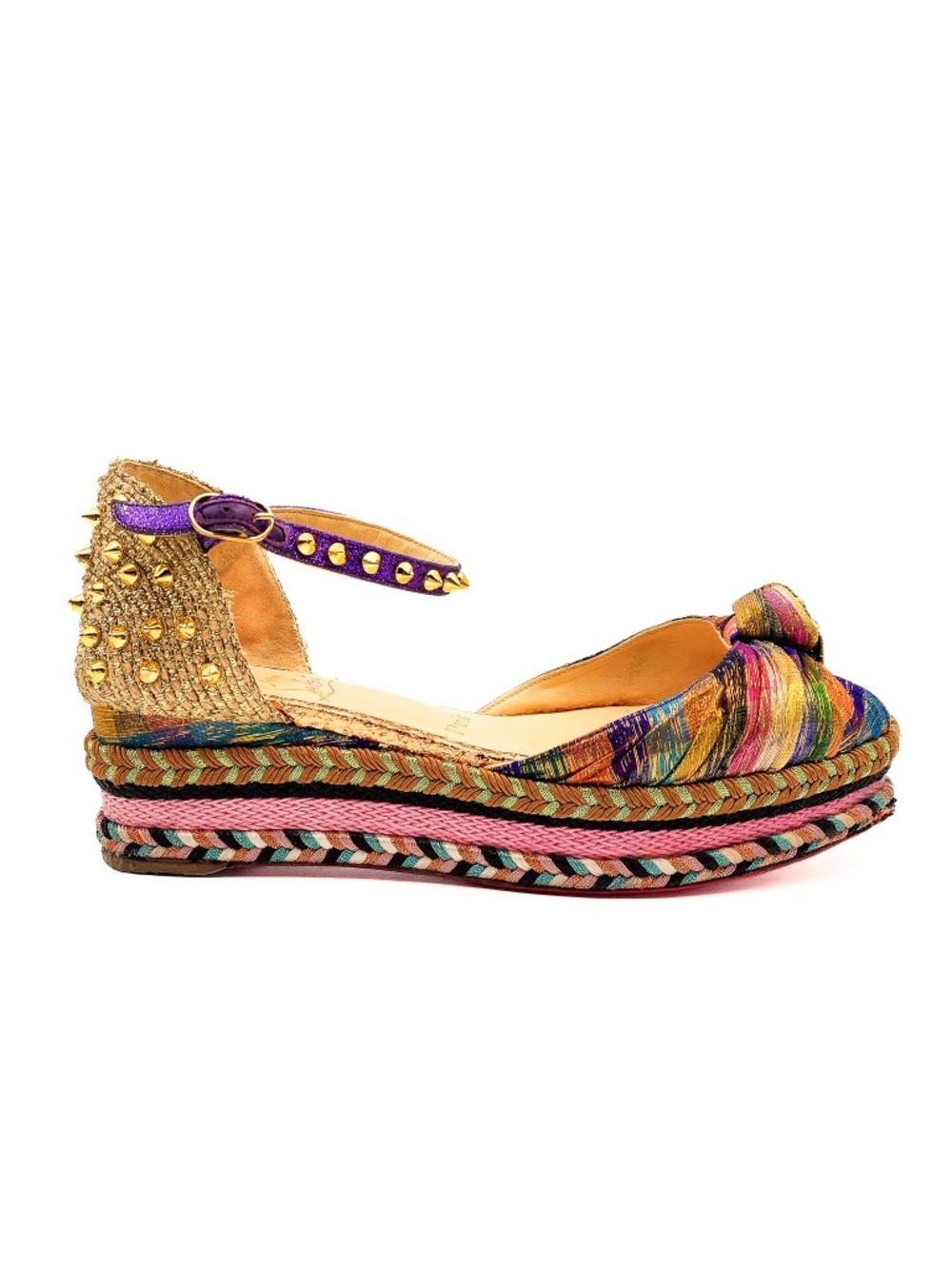 Christian Louboutin Mad Monica Spiked Knot Platform Espadrille Sandals EU 38